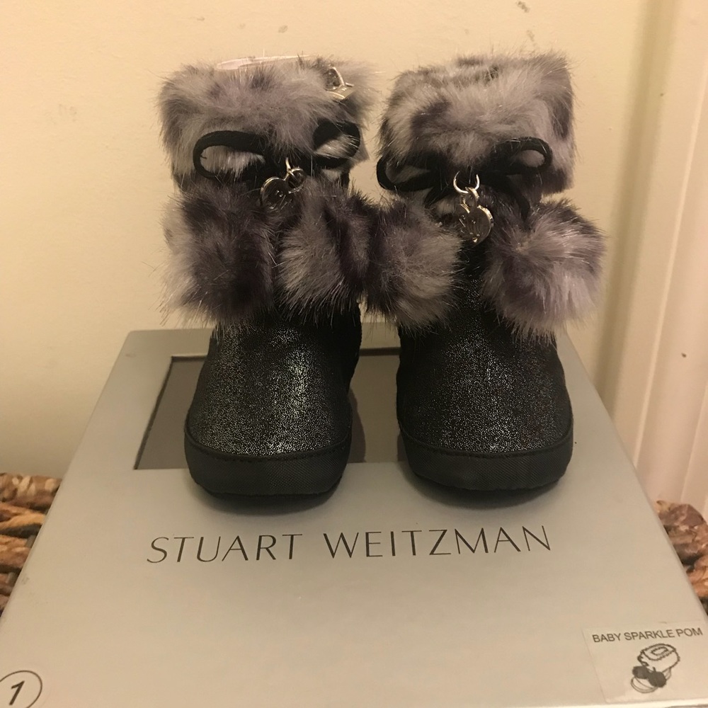 NEW Stuart Weitzman Sparkle Faux Fur Boots